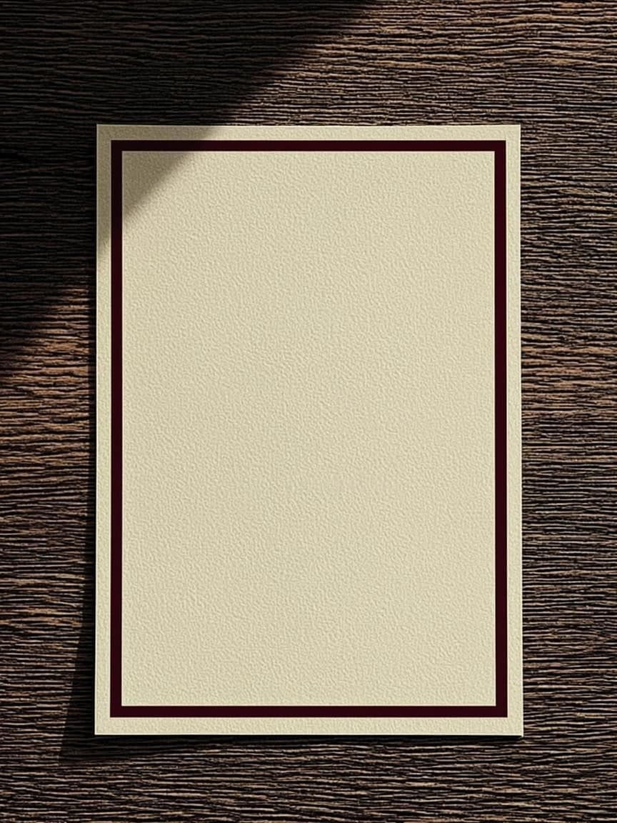 The certificate: cream sheet with a double-rule maroon border, on dark walnut